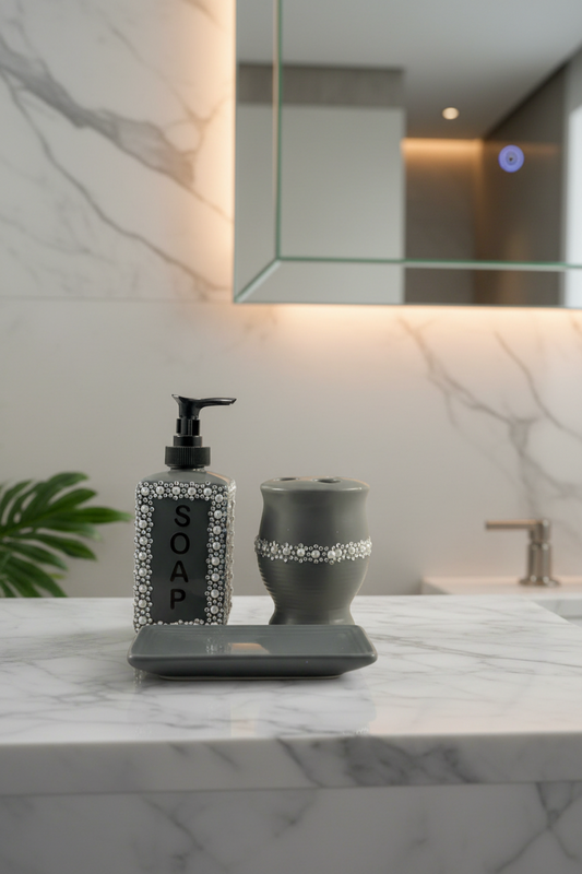 3 piece Gray and Sliver Bathroom Set