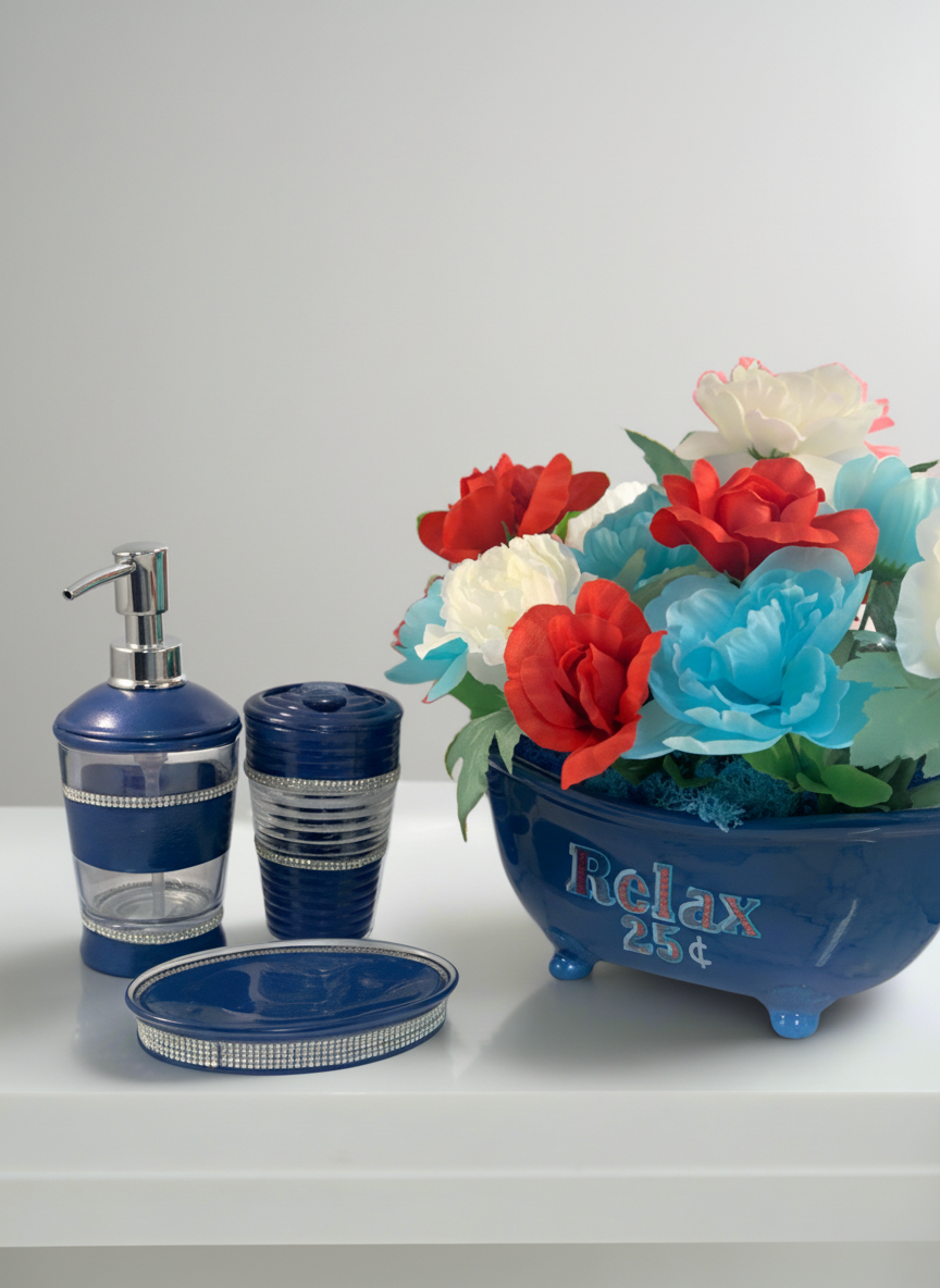 3pc Navy Blue Bling Bath Set