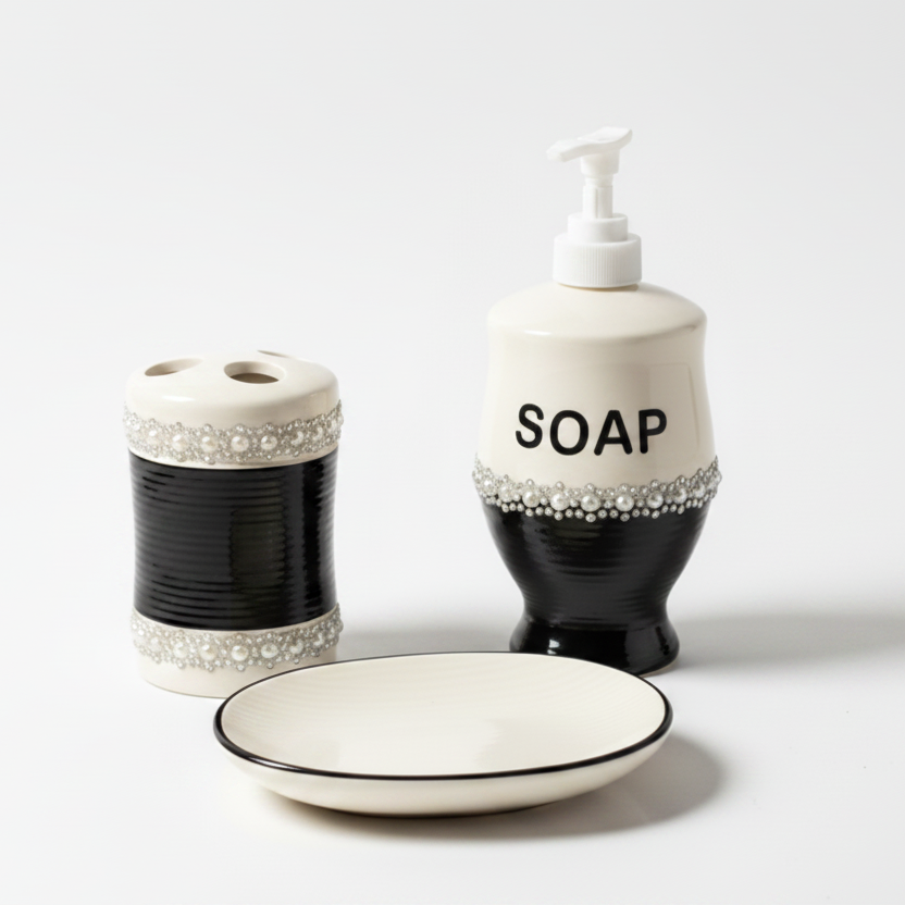 Cream & Black Bathroom Set