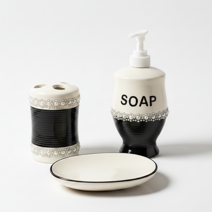 Cream & Black Bathroom Set