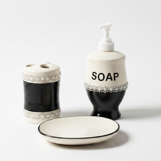 Cream & Black Bathroom Set