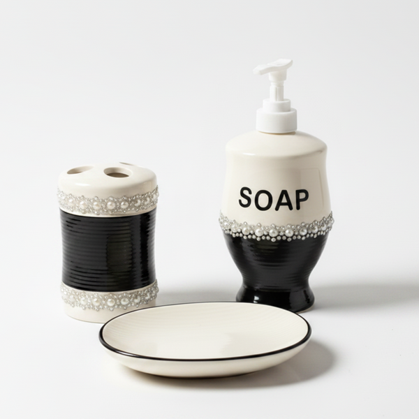Cream & Black Bathroom Set