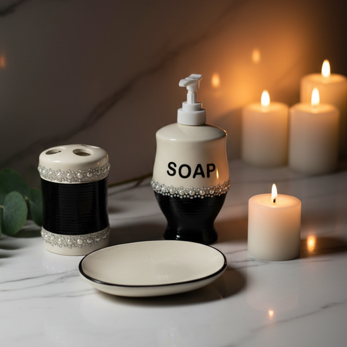 Cream & Black Bathroom Set