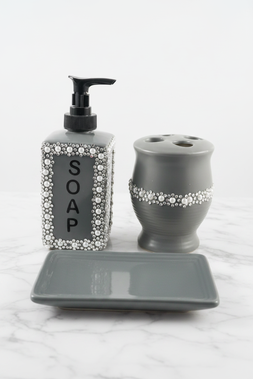 3 piece Gray and Sliver Bathroom Set