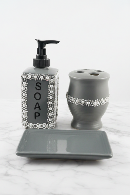 3 piece Gray and Sliver Bathroom Set