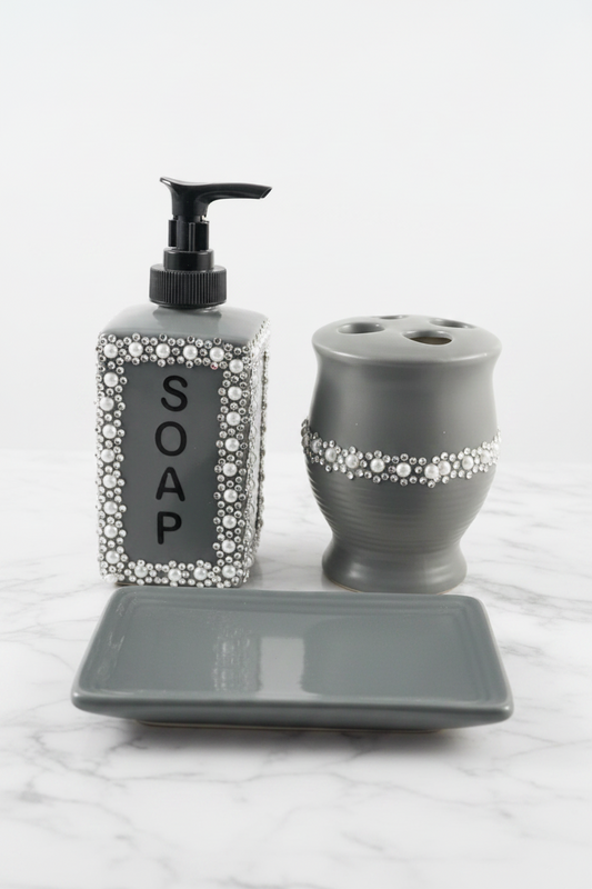 3 piece Gray and Sliver Bathroom Set