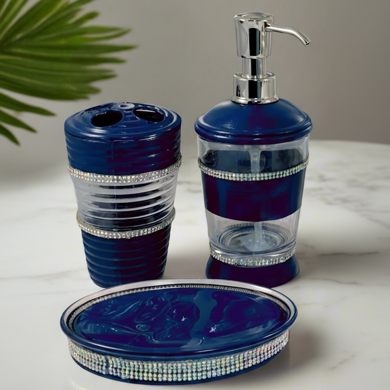 3pc Navy Blue Bling Bath Set