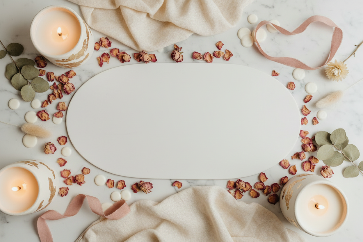 Hand Poured Soy Candles – Romantic Flat Lay Banner